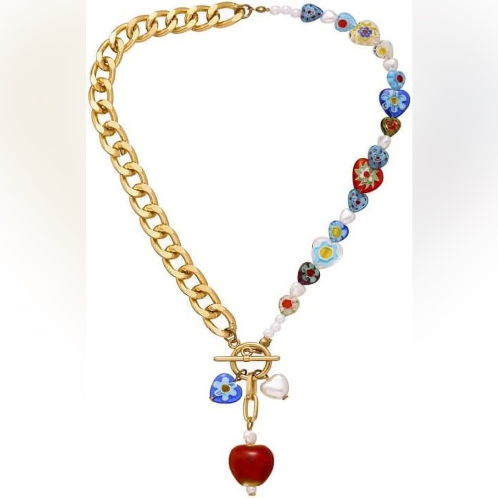 Boho millefiori bead curb chain bracelet/necklace blends handcrafted glass art